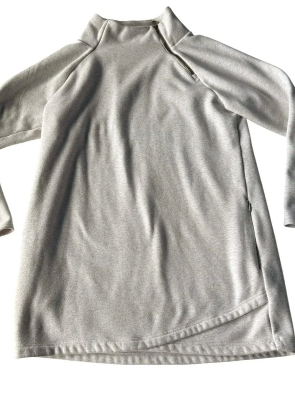 Athleta Cozy Karma Asym Pullover Woman's Sz XL Heather Gray Zip Mock Neck